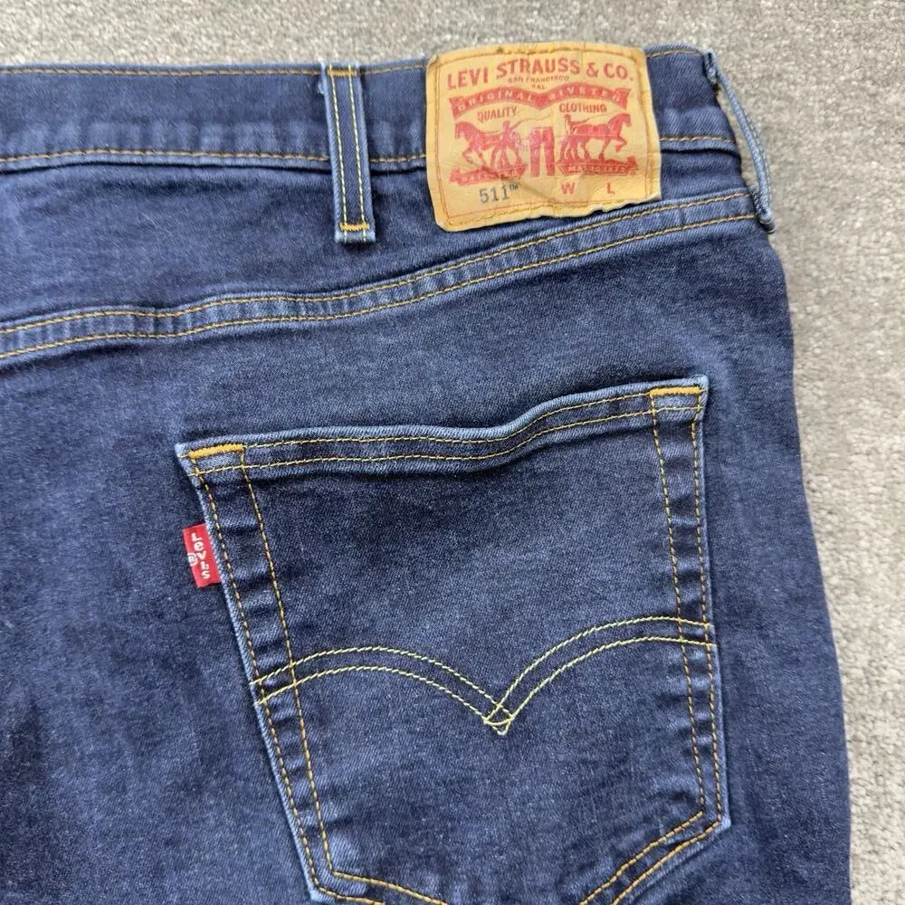Levis 511 Slim Jeans Dark Wash Stretch Denim Blue 46x30 Actual Size 45x27